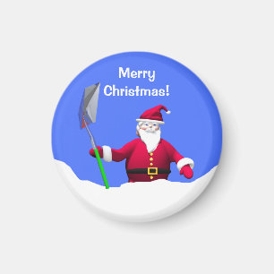 Merry Christmas Santa with Shovel Magnet