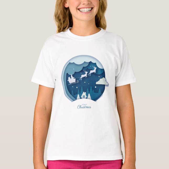 Merry Christmas - Santa with snow falling T-Shirt (Front)