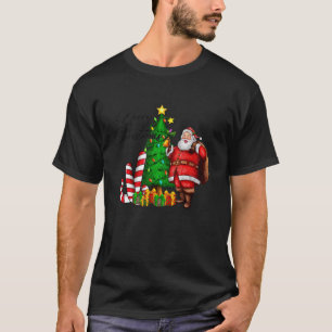 Merry Christmas Santa With Tree Lights Candy Cane  T-Shirt