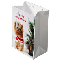Merry Christmas Santa Yorkie with Christmas Tree