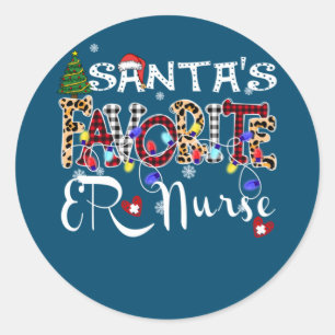 Merry Christmas Santa's Favourite ER Nurse Xmas Classic Round Sticker