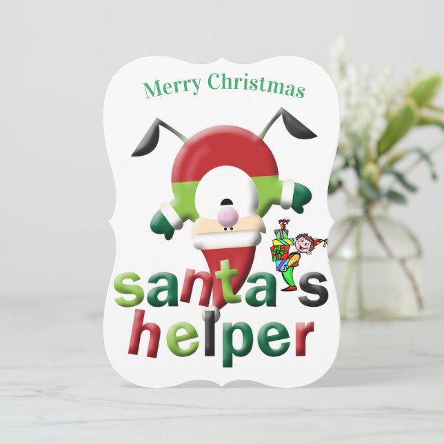 Merry Christmas Santa's Helper Flat Greeting Card (Standing Front)