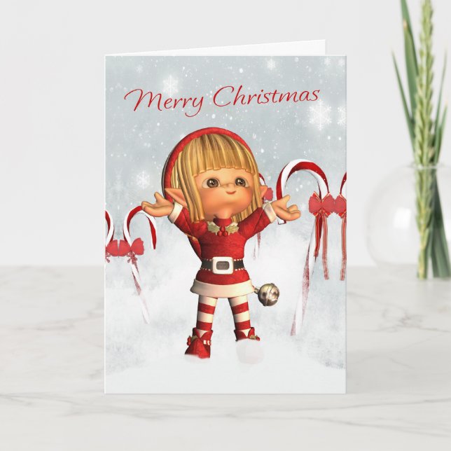 Merry Christmas - Santa's Little Helper - Elf Holiday Card (Front)