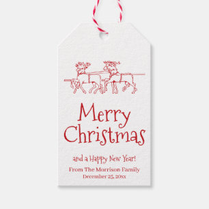 Merry Christmas Santa's Reindeer custom name cute Gift Tags