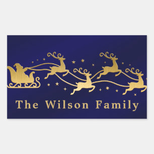 Merry Christmas Santas Sleigh blue Return Address Rectangular Sticker