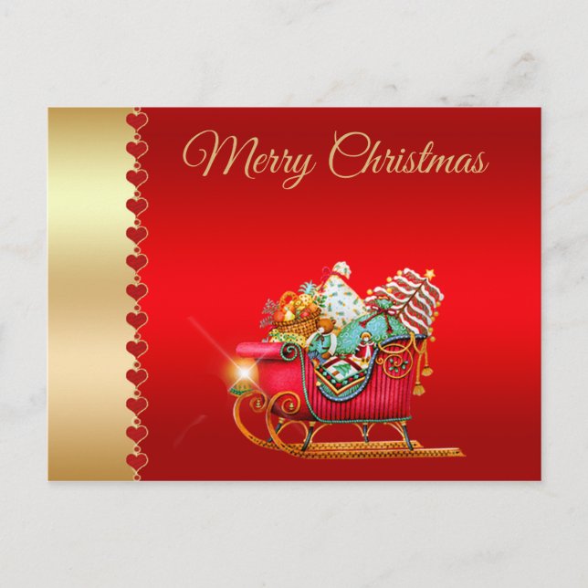 Merry Christmas,Santa's Sleigh,Christmas Gifts,Red Postcard (Front)