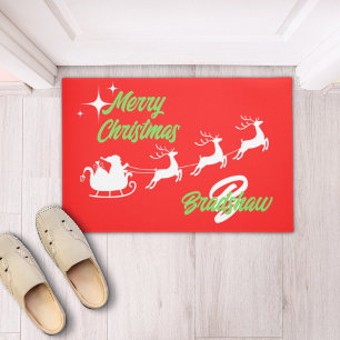 Merry Christmas Santa's Sleigh Red Doormat