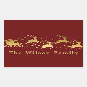 Merry Christmas Santas Sleigh Red Return Address Rectangular Sticker