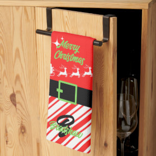 Merry Christmas Santa's Sleigh Red Tea Towel