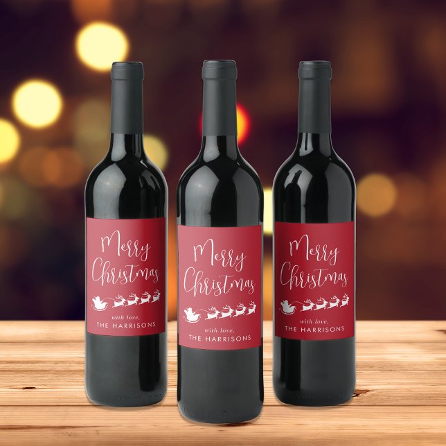 Merry Christmas Santas Sleigh Red Wine Label (Creator Uploaded)
