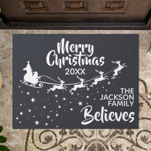 Merry Christmas Santa's sleigh reindeers holiday Doormat