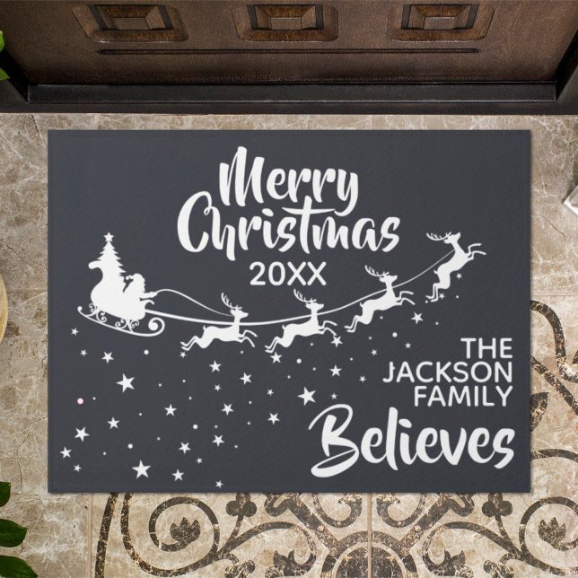 Merry Christmas Santa's sleigh reindeers holiday Doormat (Creator Uploaded)