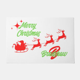 Merry Christmas Santa's Sleigh White Doormat