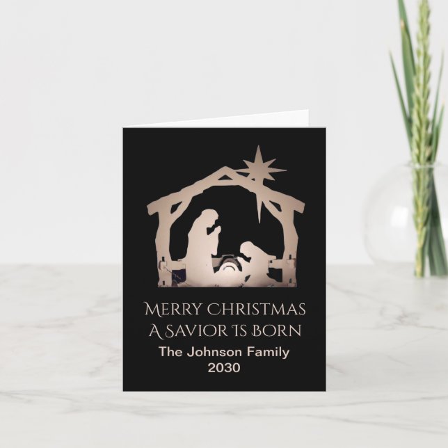 Merry Christmas Saviour Is Born Family Name  Holiday Card (Front)