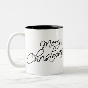 Merry Christmas Saying (Hand-Drawn) Two-Tone Coffee Mug