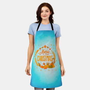 Merry Christmas Saying with Blue Ocean Design Apron