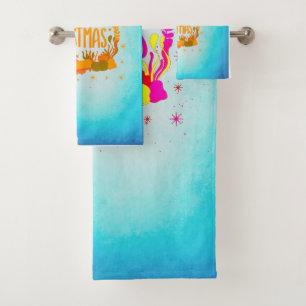 Merry Christmas Saying - Xmas Blue Ocean Design Bath Towel Set