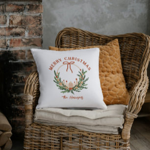 Merry Christmas Scandi Wreath Family Name Cushion