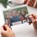 Merry Christmas Scandinavian funny family photo Holiday Card<br><div class="desc">Funny and cute family seasonal winter holiday photo card in Scandinavian urban style featuring a modern "Merry Christmas" typography script,  a hand-drawn rred and navy blue Christmas tree,  a Santa Claus,  and a family with a little dog.            Easy to personalise with your image,  text and signature!</div>
