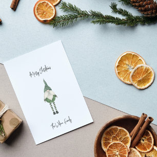 Merry Christmas Scandinavian Green Gnome Minimal Holiday Card