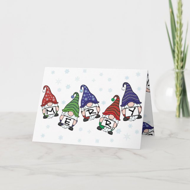Merry Christmas Scattered Gnomes Card (Front)