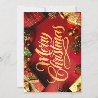 "Merry Christmas" Schrift mit Geschenken & Zapfen Invitation