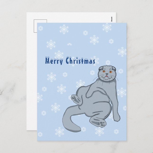 Merry Christmas Scottish cat Holiday Postcard (Front/Back)