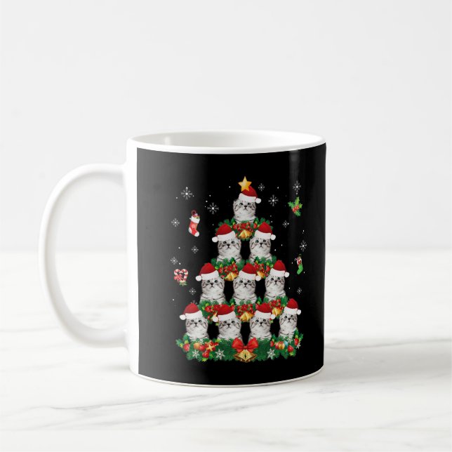 Merry Christmas Scottish Fold Cat Santa Tree Pajam Coffee Mug (Left)