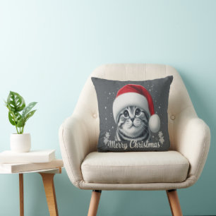 Merry Christmas Scottish Fold Cat, Xmas Santa Cat Cushion