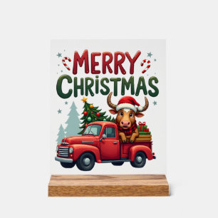 Merry Christmas Scottish Highland Cow Xmas Farm An Acrylic Sign
