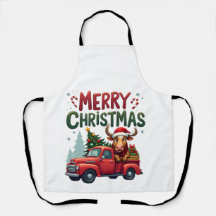 Merry Christmas Scottish Highland Cow Xmas Farm An Apron
