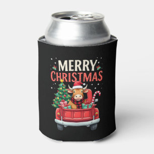 Merry Christmas Scottish Highland Cow Xmas Farm An Can Cooler