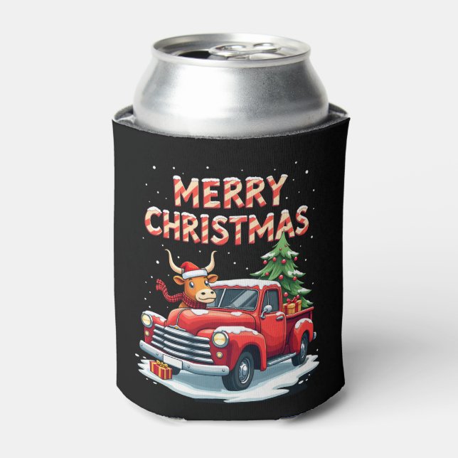 Merry Christmas Scottish Highland Cow Xmas Farm An Can Cooler (Can Front)