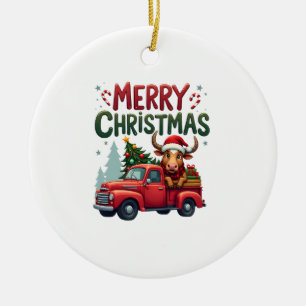 Merry Christmas Scottish Highland Cow Xmas Farm An Ceramic Ornament