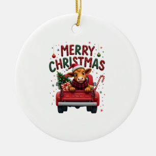 Merry Christmas Scottish Highland Cow Xmas Farm An Ceramic Ornament