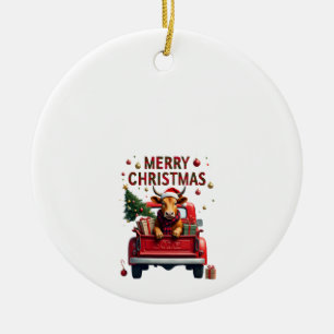 Merry Christmas Scottish Highland Cow Xmas Farm An Ceramic Ornament
