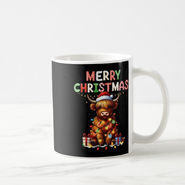 Merry Christmas Scottish Highland Cow Xmas Farm An Coffee Mug (Right)