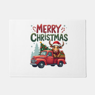 Merry Christmas Scottish Highland Cow Xmas Farm An Doormat