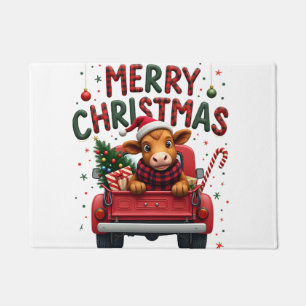Merry Christmas Scottish Highland Cow Xmas Farm An Doormat