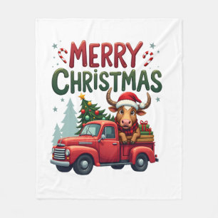Merry Christmas Scottish Highland Cow Xmas Farm An Fleece Blanket