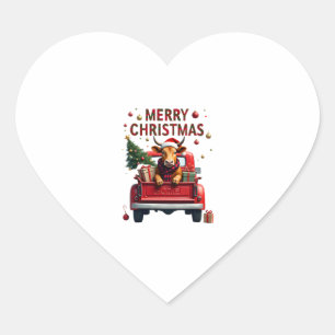 Merry Christmas Scottish Highland Cow Xmas Farm An Heart Sticker