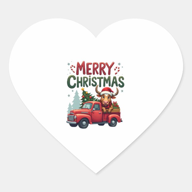 Merry Christmas Scottish Highland Cow Xmas Farm An Heart Sticker (Front)