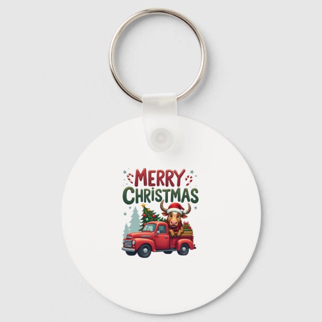 Merry Christmas Scottish Highland Cow Xmas Farm An Key Ring (Front)