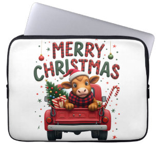 Merry Christmas Scottish Highland Cow Xmas Farm An Laptop Sleeve