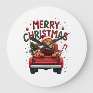 Merry Christmas Scottish Highland Cow Xmas Farm An Large Clock