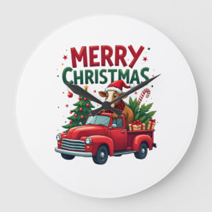 Merry Christmas Scottish Highland Cow Xmas Farm An Large Clock