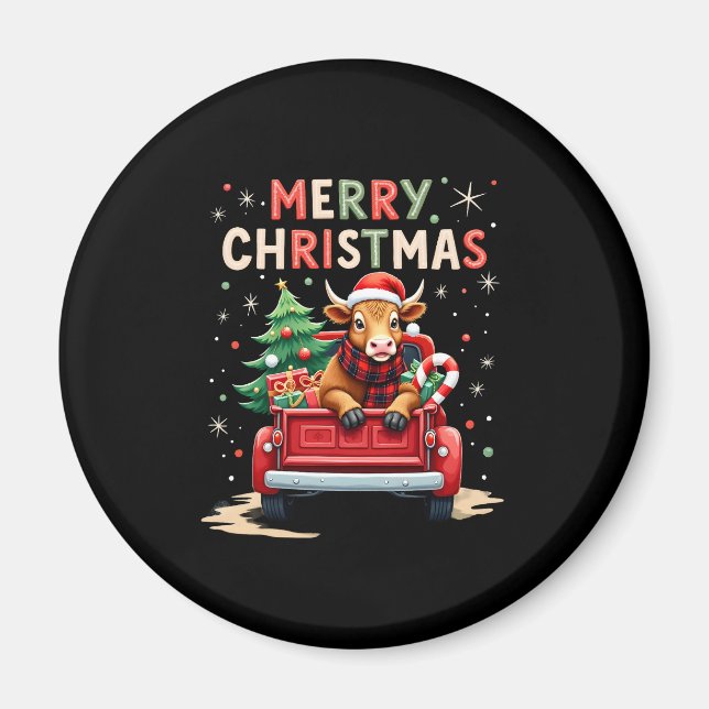 Merry Christmas Scottish Highland Cow Xmas Farm An Magnet (Front)