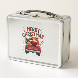 Merry Christmas Scottish Highland Cow Xmas Farm An Metal Lunch Box