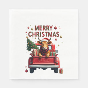 Merry Christmas Scottish Highland Cow Xmas Farm An Napkin