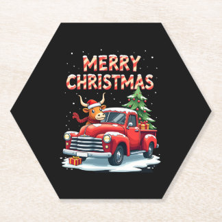 Merry Christmas Scottish Highland Cow Xmas Farm An Paper Coaster